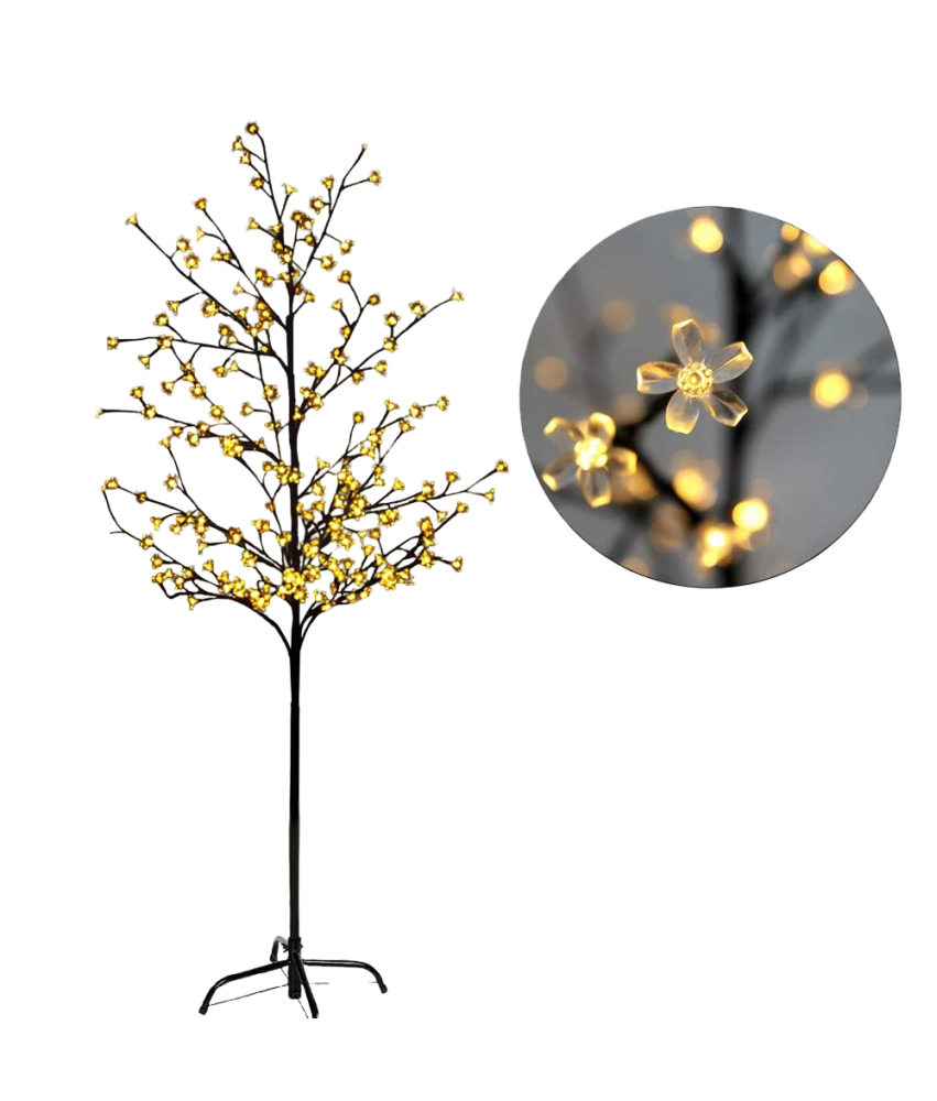 CCLIFE Świecące Drzewko z 160 Diodami Kwiatami LED 180 cm Ciepła Biel IP44