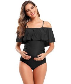 SHEKINI Damski Strój Kąpielowy Jednoczęściowy Kostium Ciążowy z Falbanką L