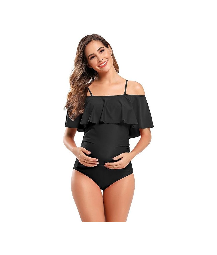 SHEKINI Damski Strój Kąpielowy Jednoczęściowy Kostium Ciążowy z Falbanką L