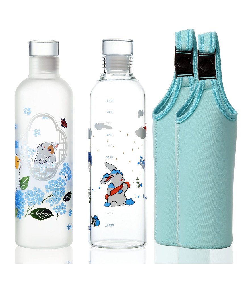 Butelka Bidon na Wodę Sportowy Szklany Bez BPA 500ml Zestaw 2-pak i Etui