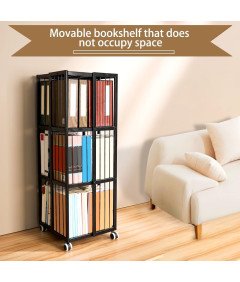 Regał na Książki Metalowy Na Kółkach Stojący Magazynowy 3 Poziomy Czarny