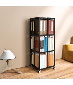 Regał na Książki Metalowy Na Kółkach Stojący Magazynowy 3 Poziomy Czarny
