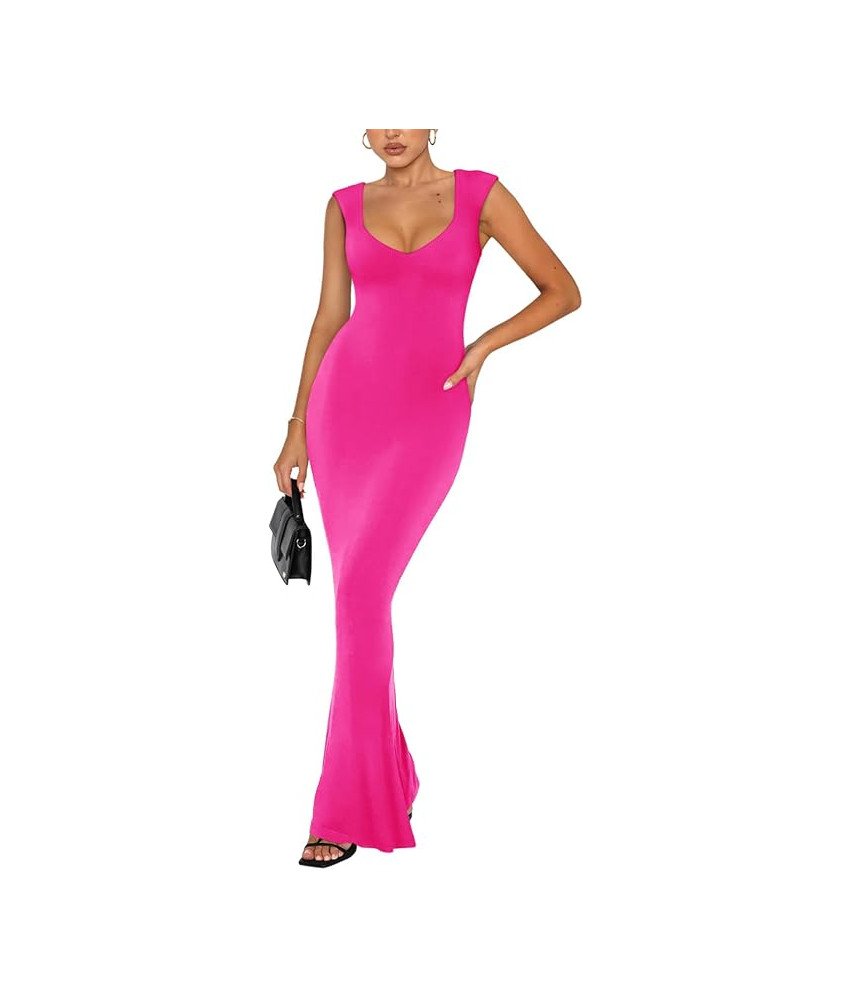 REORIA Sukienka Elegancka Maxi Prążkowana Smukła Krótki Rękaw Różowa XS