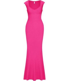 REORIA Sukienka Elegancka Maxi Prążkowana Smukła Krótki Rękaw Różowa XS