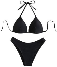 Damski Strój Kąpielowy Dwuczęściowy Kostium Bikini Push-up Czarny S