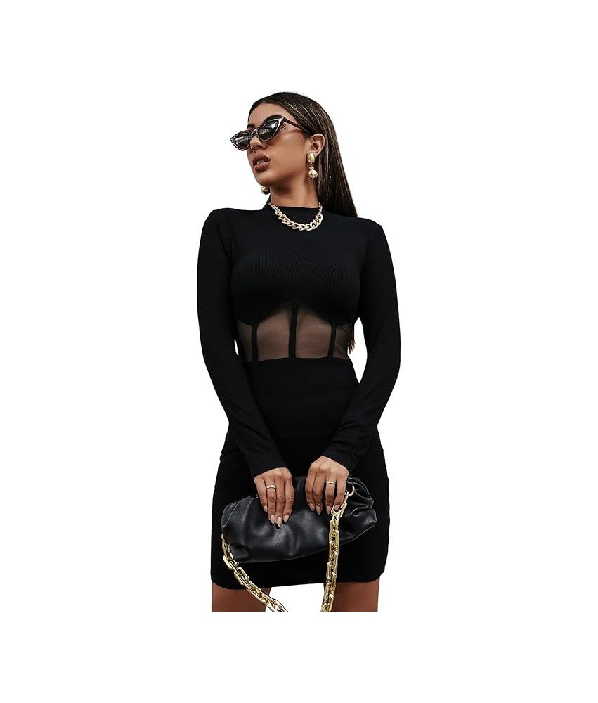 GORGLITTER Krótka Sukienka Podkreślająca Figurę z Długim Rękawem Czarna S