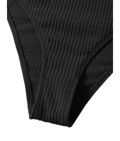 Damski Kostium Kąpielowy Dwuczęściowy Na Ramiączkach Wysoki Stan Czarny XS