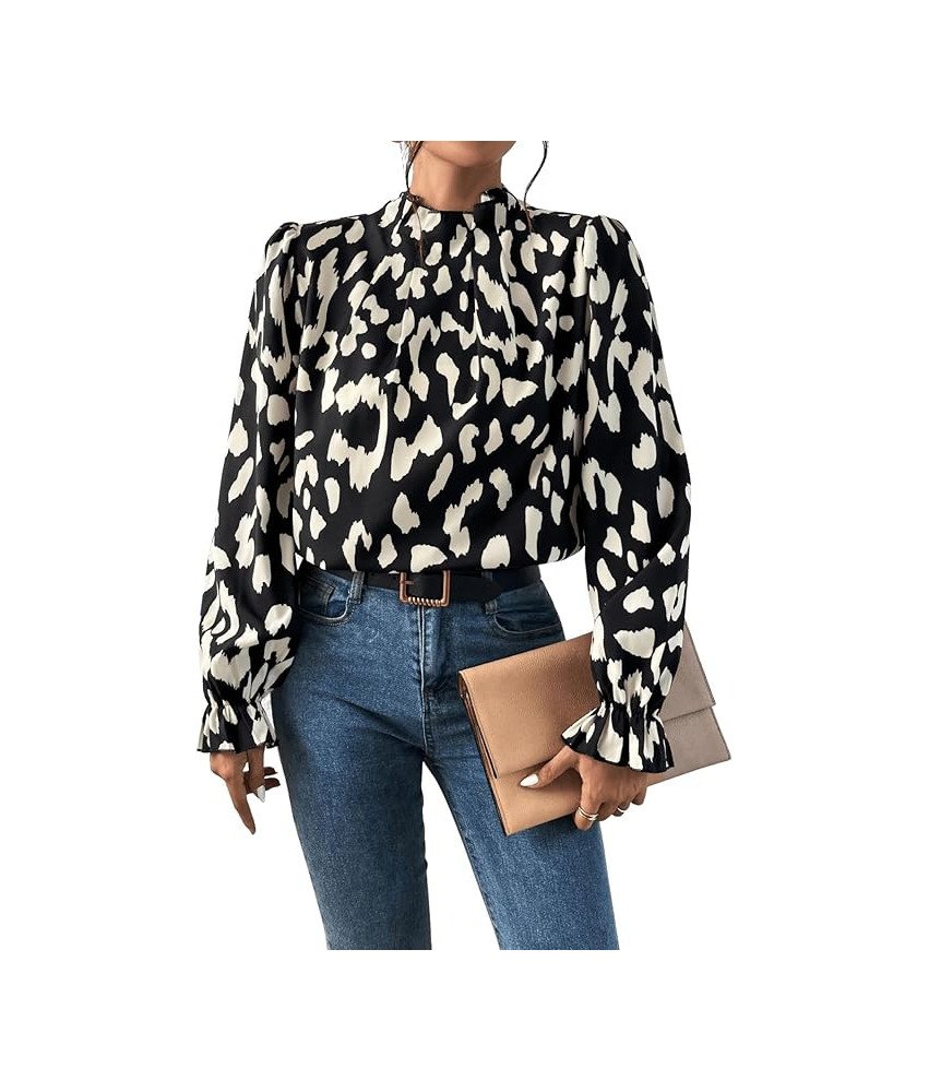 GORGLITTER Damska Bluzka Koszulka z Falbankami Długi Rękaw Czarno-biała M