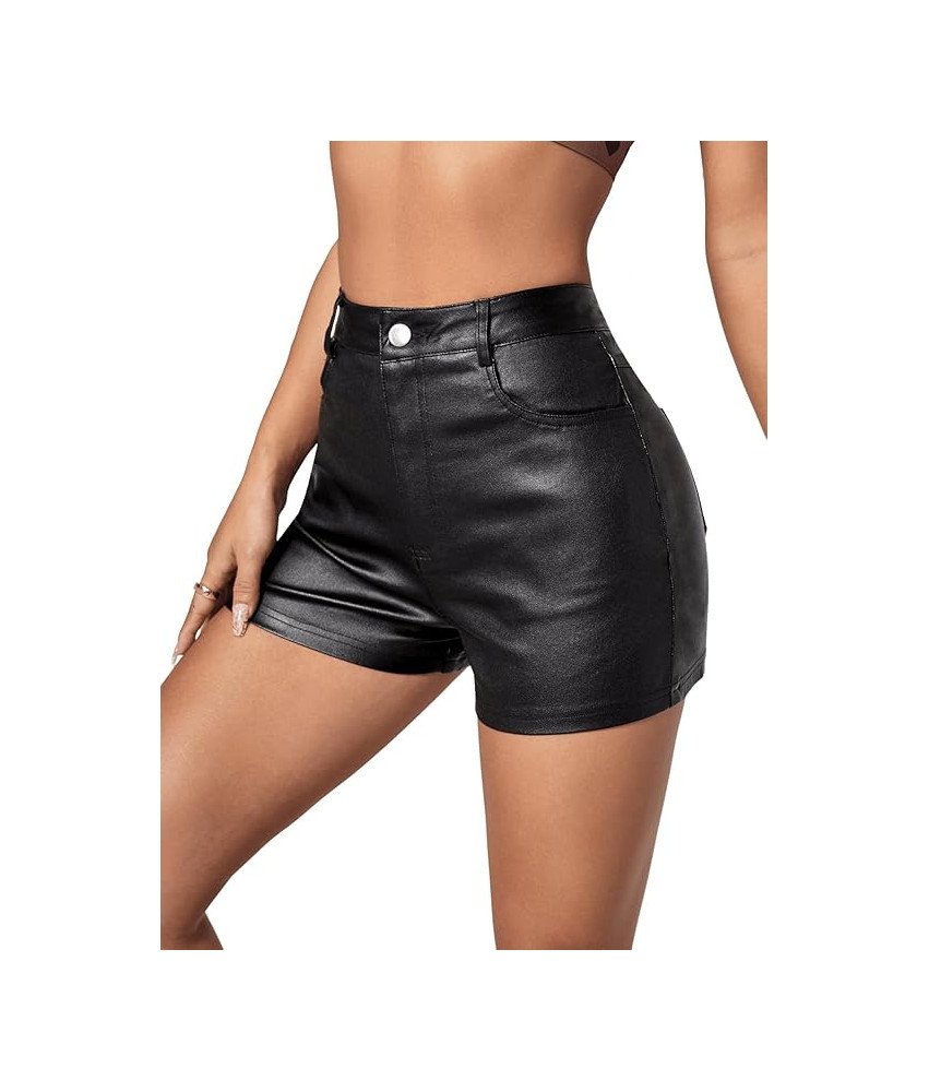 GORGLITTER Damskie Spodenki Krótkie Szorty Skóra PU Wysoka Talia Czarne S
