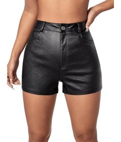 GORGLITTER Damskie Spodenki Krótkie Szorty Skóra PU Wysoka Talia Czarne S