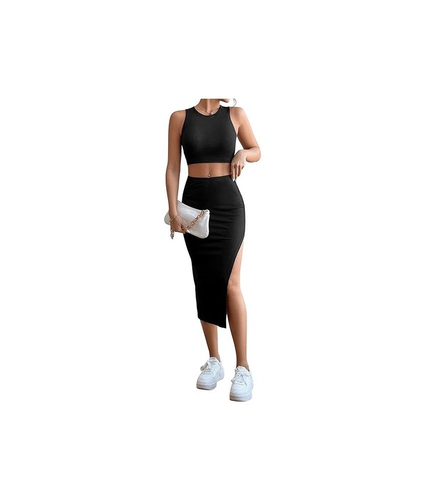 GORGLITTER Komplet Damski Crop Top Koszulka i Spódnica Elegancka Czarna L