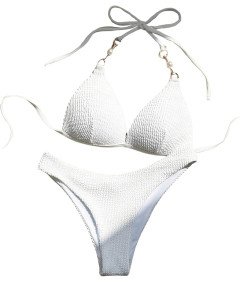 Damski Strój Kąpielowy Dwuczęściowy Strój Kostium Push-up Bikini Biały XL