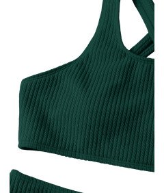 Damski Kostium Kąpielowy Dwuczęściowy Na Ramiączkach Wysoki Stan Zielony S