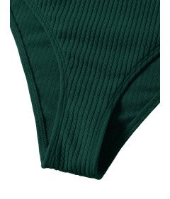 Damski Kostium Kąpielowy Dwuczęściowy Na Ramiączkach Wysoki Stan Zielony S