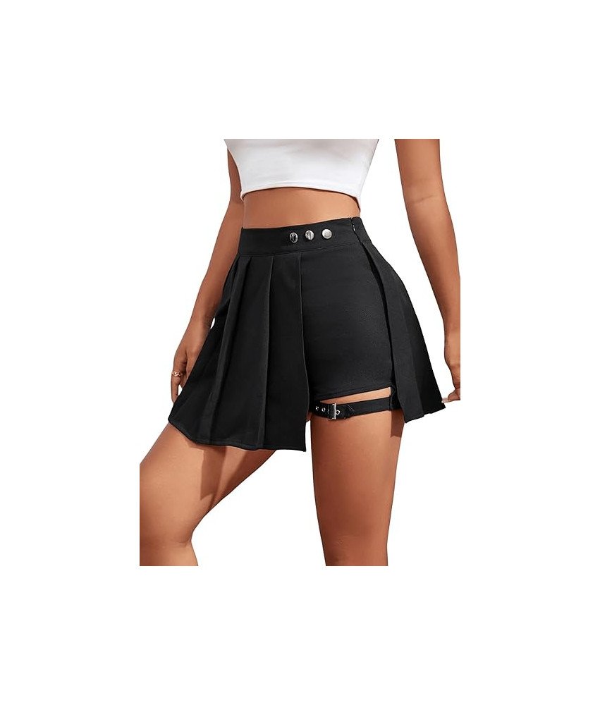 GORGLITTER Spodnie Damskie ze Spódnicą Spodenki Spódnica z Klamrą Czarne XS