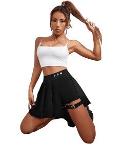 GORGLITTER Spodnie Damskie ze Spódnicą Spodenki Spódnica z Klamrą Czarne XS