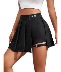 GORGLITTER Spodnie Damskie ze Spódnicą Spodenki Spódnica z Klamrą Czarne M