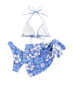 Damski Strój Kąpielowy Dwuczęściowy Kostium Bikini z Chustą Niebieski M