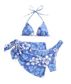 Damski Strój Kąpielowy Dwuczęściowy Kostium Bikini z Chustą Niebieski M