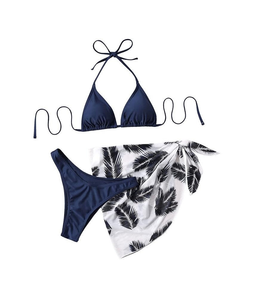 Damski Strój Kąpielowy Dwuczęściowy Kostium Bikini z Chustą Granatowy S