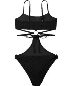 Damski Kostium Kąpielowy Jednoczęściowy Na Ramiączkach Elegancki Czarny L