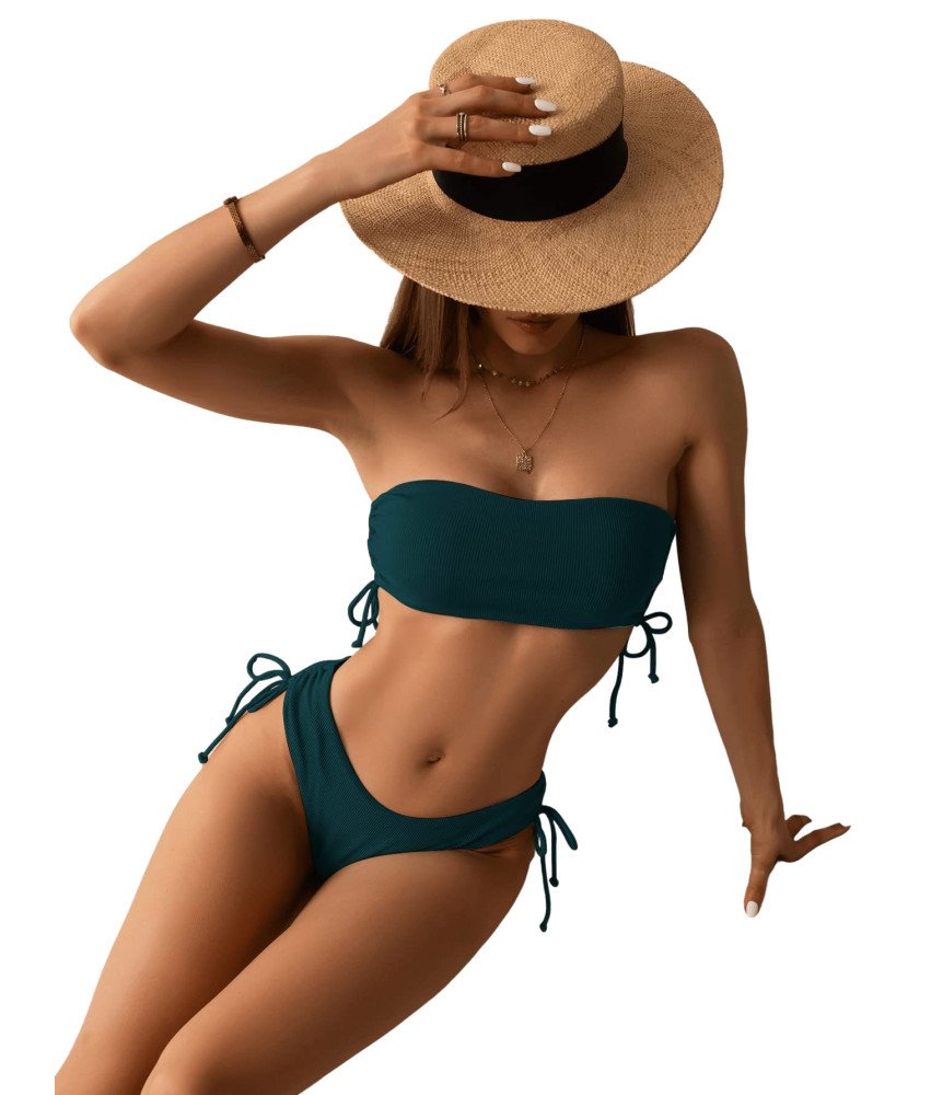 Damski Strój Kąpielowy Dwuczęściowy Kostium Bandeau Bikini Wysoki Stan S