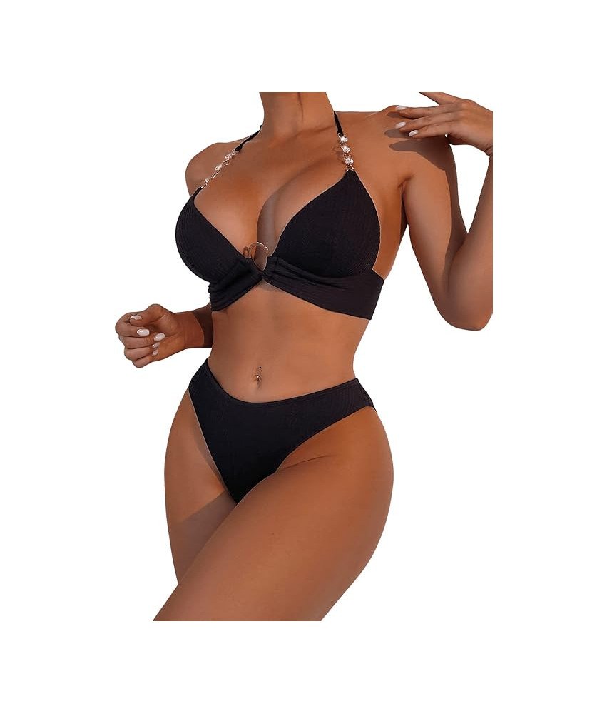 Damski Strój Kąpielowy Dwuczęściowy Kostium Push-up Bikini Damskie Czarny L