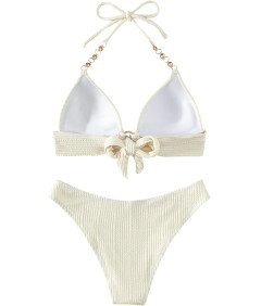 Damski Strój Kąpielowy Dwuczęściowy Kostium Bikini Push-up Beżowe M