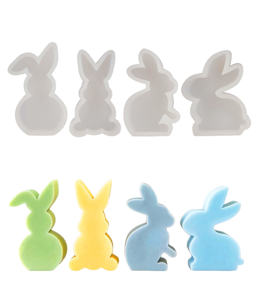 Silikonowe Formy do Świec Odlewów Diy Rękodzieło Zające Wielkanocne 4 Wzory