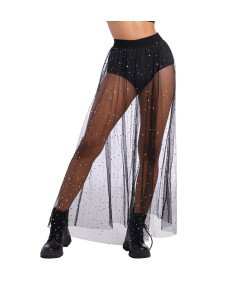 Damska Spódnica Maxi Tiulowa Prześwitująca Brokatowa Festiwalowa Czarna L