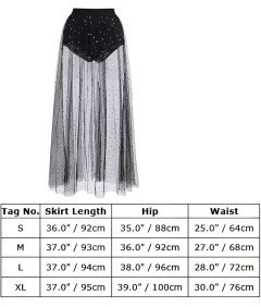 Damska Spódnica Maxi Tiulowa Prześwitująca Festiwalowa Brokatowa Czarna L
