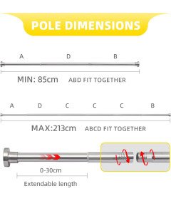 Karnisz Drążek Teleskopowy Regulowany 76-210 cm 6 Elementów Srebrny