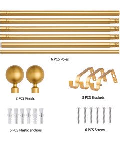 Karnisz Drążek Pojedynczy Regulowany Rozkładany 76-200 cm Metalowy Złoty