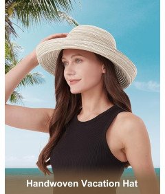 Zylioo Damski Kapelusz Plażowy Słomkowy Letni Szerokie Rondo Beżowy 61 cm
