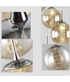 Euone Lampa wisząca szklana kula z kryształowymi frędzlami