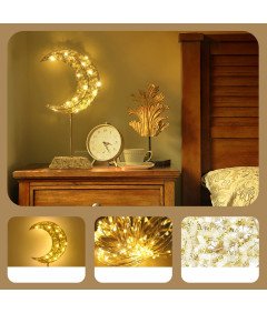 Lampka Stołowa Nocna LED na Baterie Księżyc Dekoracyjna Ozdoba Złota 38 cm