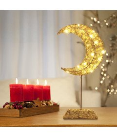 Lampka Stołowa Nocna LED na Baterie Księżyc Dekoracyjna Ozdoba Złota 38 cm