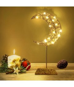 Lampka Stołowa Nocna LED na Baterie Księżyc Dekoracyjna Ozdoba Złota 38 cm