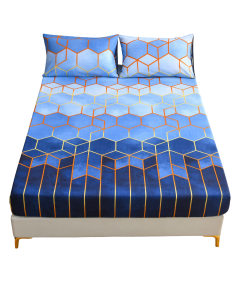 Prześcieradło z Gumką Mikrofibra Geometryczne Niebieskie 160 x 200 cm