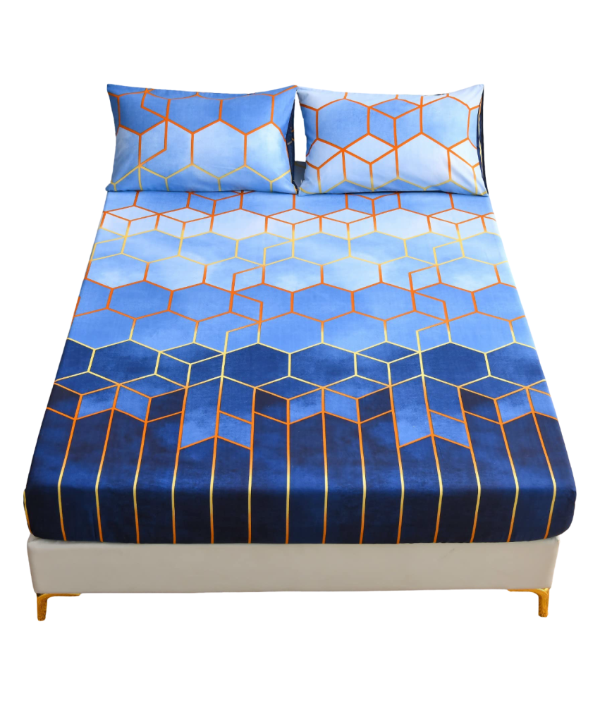 Prześcieradło z Gumką Mikrofibra Geometryczne Niebieskie 160 x 200 cm