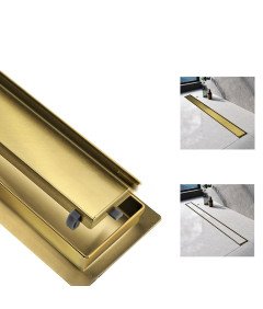 Sunrik Rynna Odpływ Prysznicowy 120 cm z Sitkiem i Syfonem 360° Złoty