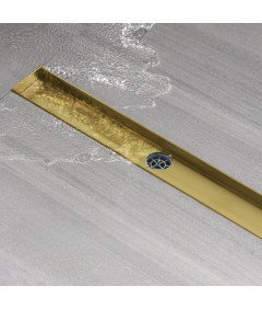 Sunrik Rynna Odpływ Prysznicowy 120 cm z Sitkiem i Syfonem 360° Złoty