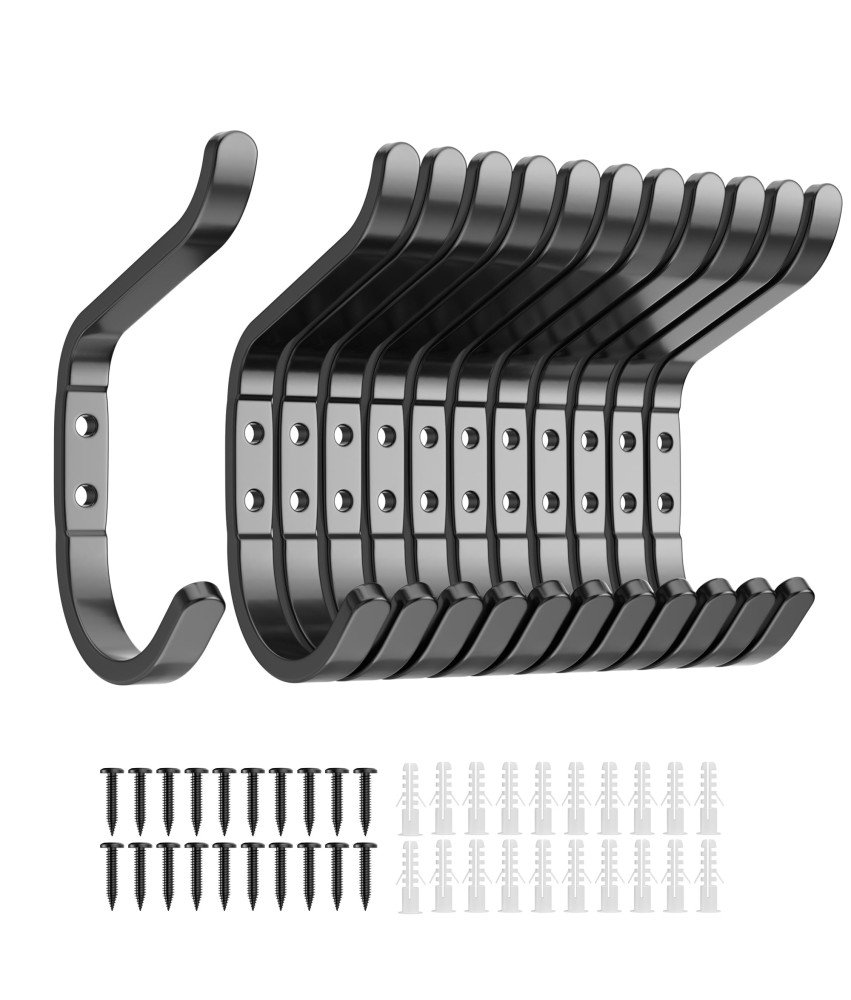 Haczyki Ścienne Wieszaki na Ubrania Metalowe Matowe Czarne 9,8 cm 12 szt