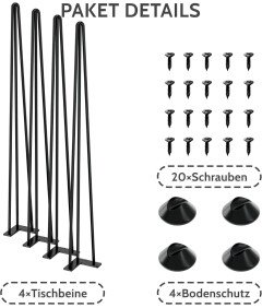 Nogi Stołowe Nóżki od Stołu Metalowe z Ochraniaczami Podłogi 86 cm 4 Sztuki