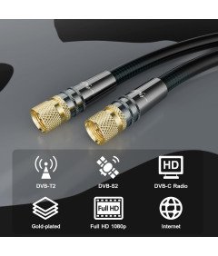 Kabel Antenowy 70m Satelitarny HDTV DVB-T2 DVB-C DVB-S Pozłacane 2 Złącza F