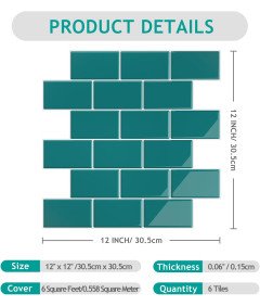 Naklejki na Płytki 12 szt Turkusowe Samoprzylepne Wodoodporne 30,5 x 30,5cm