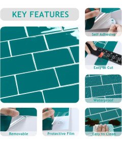 Naklejki na Płytki 12 szt Turkusowe Samoprzylepne Wodoodporne 30,5 x 30,5cm