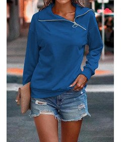 Damska Bluza z Zamkiem Błyskawicznym z Długim Rękawem XS Granatowy