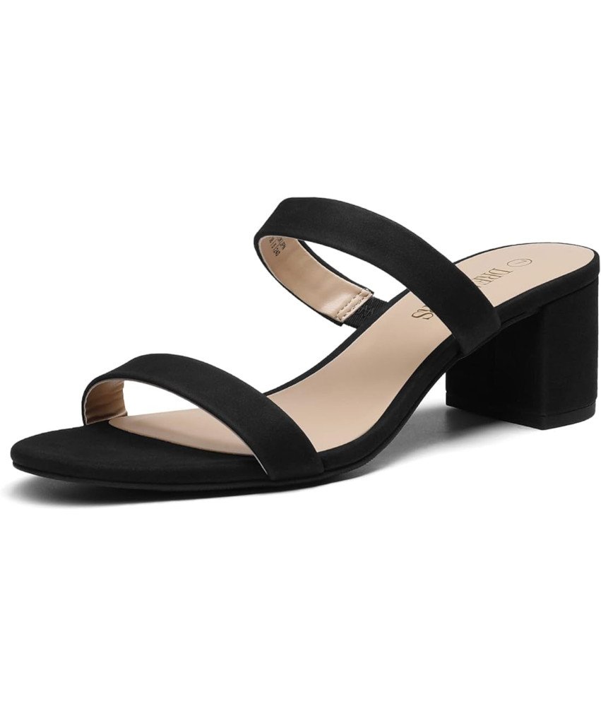 DREAM PAIRS Damskie Sandały  na Grubym Obcasie z Dwoma Paskami - Czarne 41