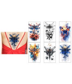 Zestaw 6 Arkuszy Tymczasowych Tatuaży Ważki i Motyle